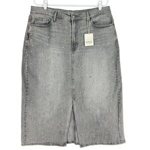 a.n.a Women Stretch Embellished Gray Denim Midi Skirt Size 16 Slit Front NWT